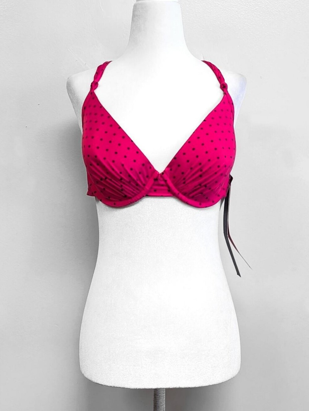 NWT Jantzen Hot Pink & Black Polka Dot Bikini Top | Size 34DD